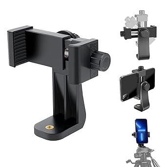 Cell Phone Tripod Mount Adapter, Universal Phone Holder Adjustable Clamp, 360 Degree Rotatable Bracket 1/4" Screw Clip for iPhone, Samsumg, Selfie Stick, Monopod (Black-1 Pack)