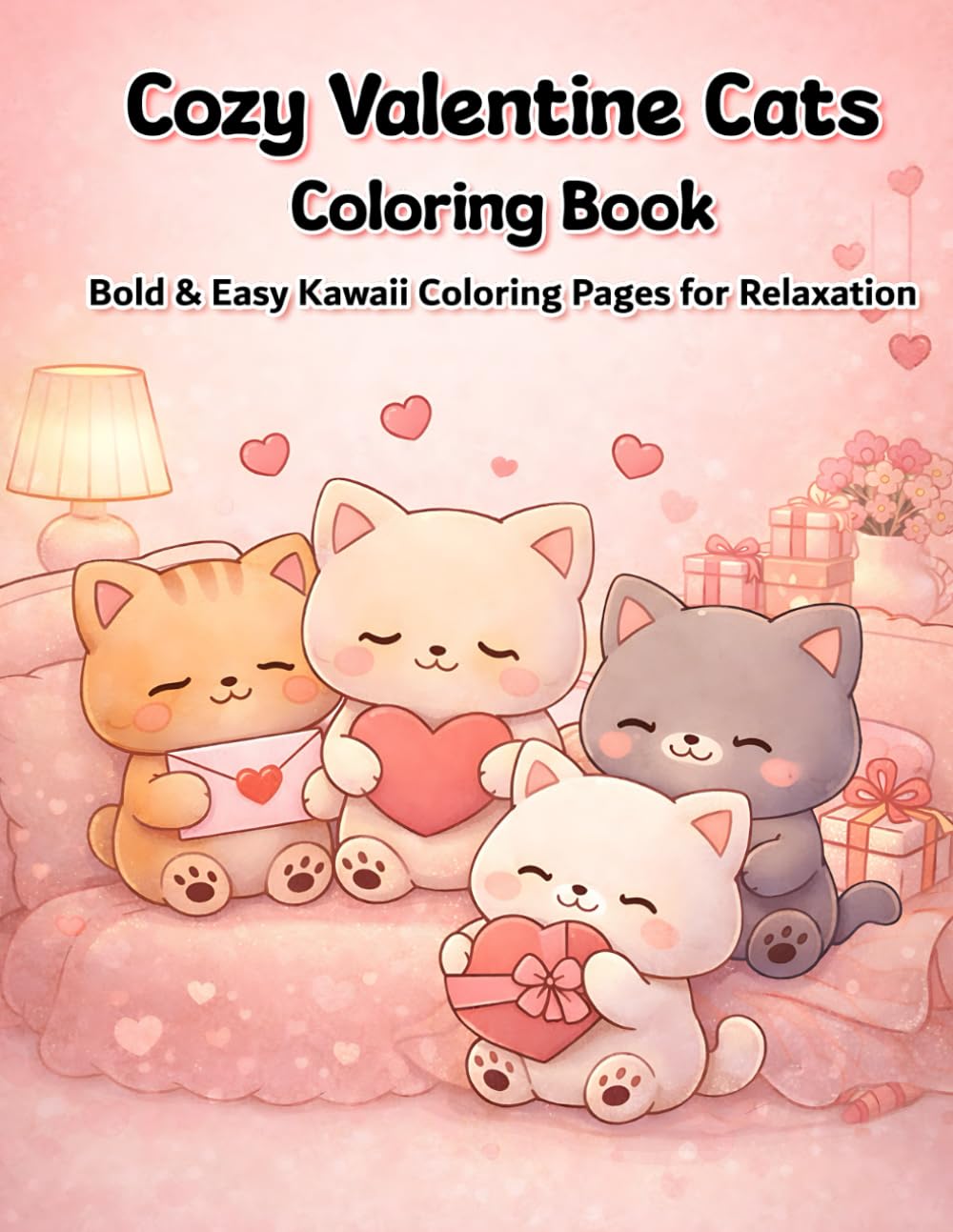 Cozy Valentine Cats Coloring Book: Bold & Easy Kawaii Coloring Pages for Relaxation, Stress Relief, and Valentine’s Day Fun