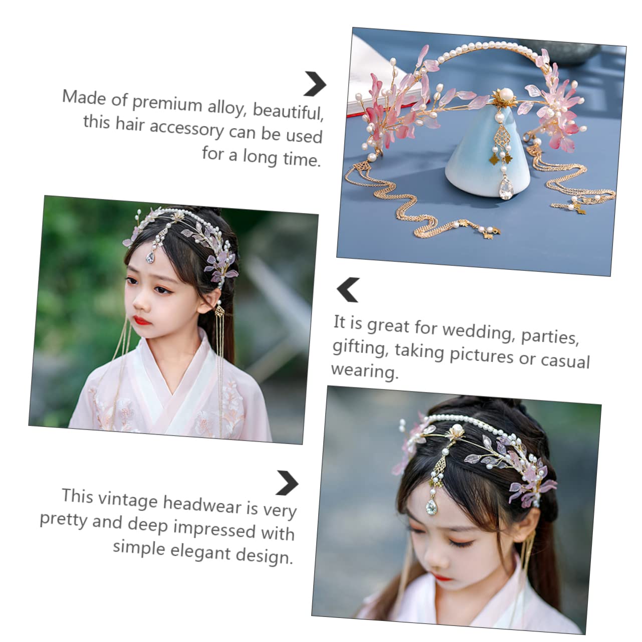 Beaupretty 3 Pièces Coiffe De Couronne De Cheveux De Style Ancien Accessoire De Cheveux Pour Femmes Coiffe De Mariage Chinois Coiffe De Costume Chinois Alliage La Mariée Hanfu Bandeau