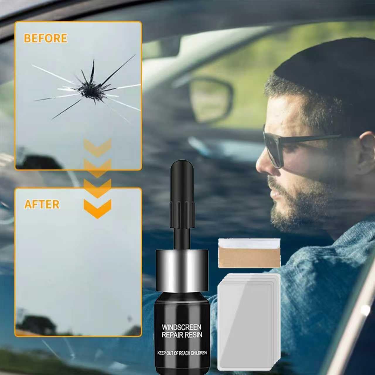Kit Riparazione Parabrezza Auto,Kit Ripara Vetro Auto,Ripara Vetro,per Riparare Le Incrinature,Scheggiature,Fessure e Graffi