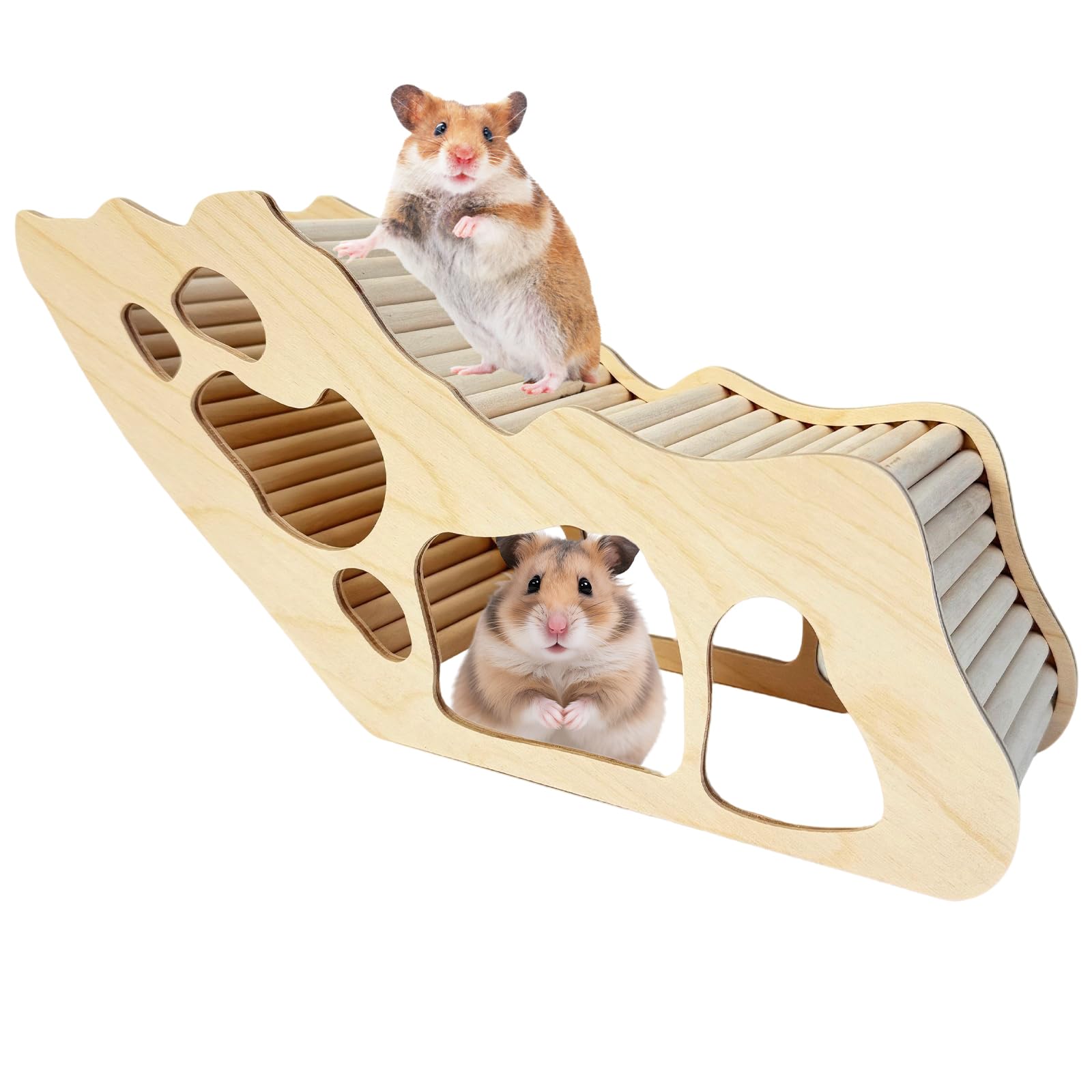 Wooden Hamster Hideout Tunnel with Ladder, Hamster House Cage Accessories, Climbing Toys for Syrian Dwarf Hamsters, Gerbils, and Other Small Pets