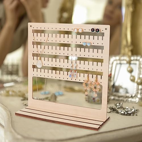 Miniatura 6 de PH PandaHall Soporte organizador de aretes, 5 capas y 90 agujeros, base de madera, organizador de joyas, soporte colgante para almacenamiento de