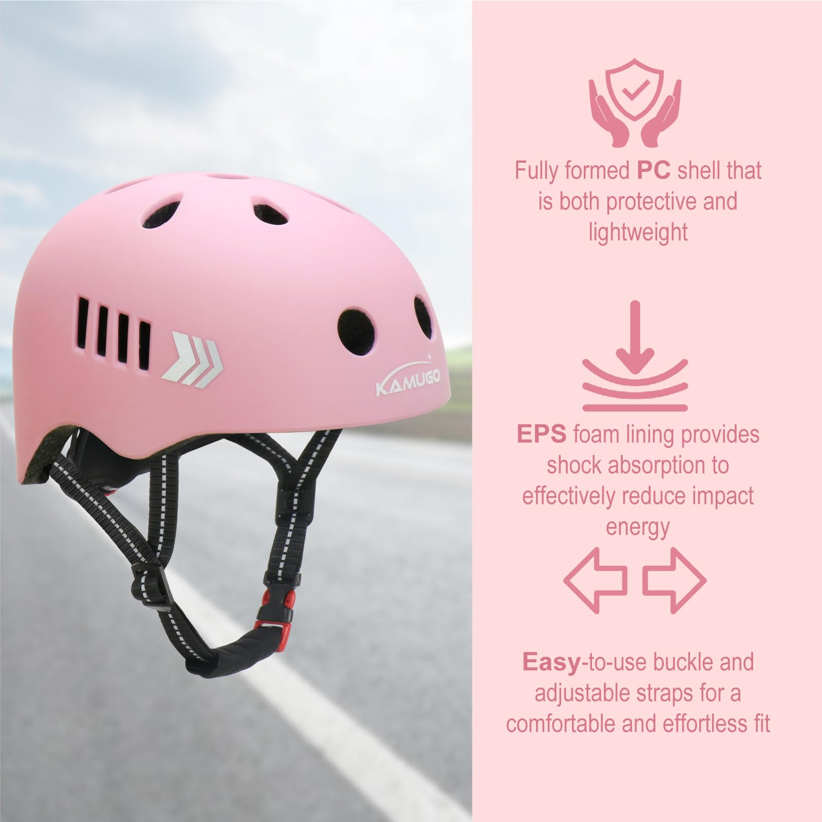 Kamugo Equipo de Protección Ajustable para Niños - Casco, Rodilleras, Coderas, Guantes, Compatible con Bicicleta, Skateboard, monopatín y Otros Deportes Extremos - 4