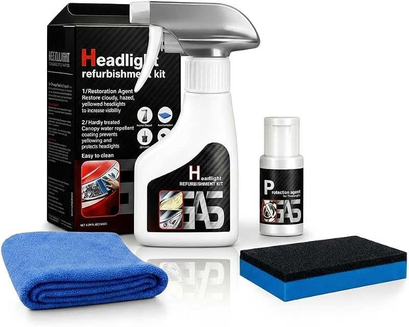 Kit de restauração de faróis FORVEXS com fluido de limpeza e revestimento protetor – 180 mL + 10 mL