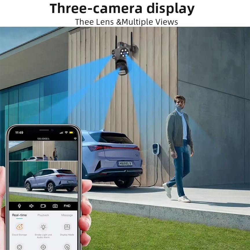 Telecamera IP 8MP 4K esterno WiFi PTZ 3 obiettivo doppio schermo 8X zoom CCTV Applicazione ICSEE