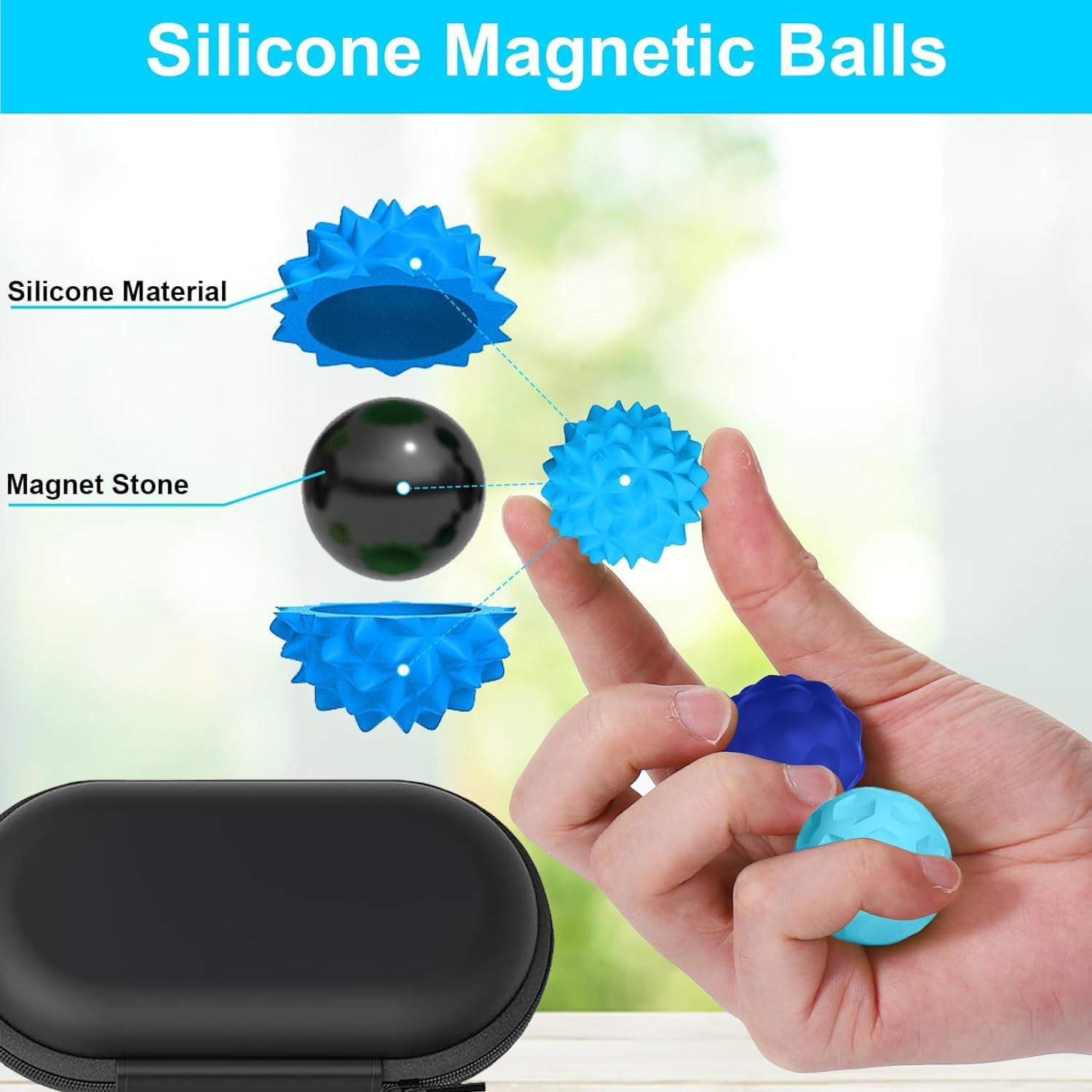 6 Balles Antistress Magnétiques En Silicone – Jouet Sensoriel Anti-anxiété Pour Adultes Et Enfants – Couleurs Vives, Textures Variées, Pochette Inclus