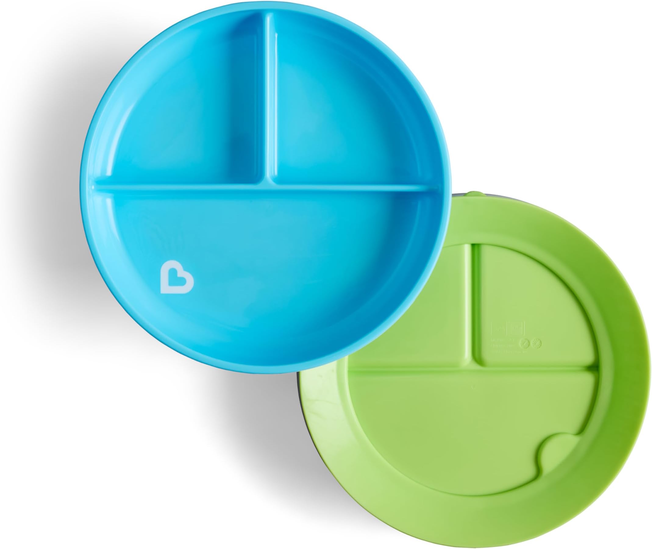 Munchkin Stay Put Suction Plates, suction base, spill control, divider plate, colorful, easy to use, safe, deep for little hands, Infant/Baby/Toddler/Kids, color blue/green, Pack of 2