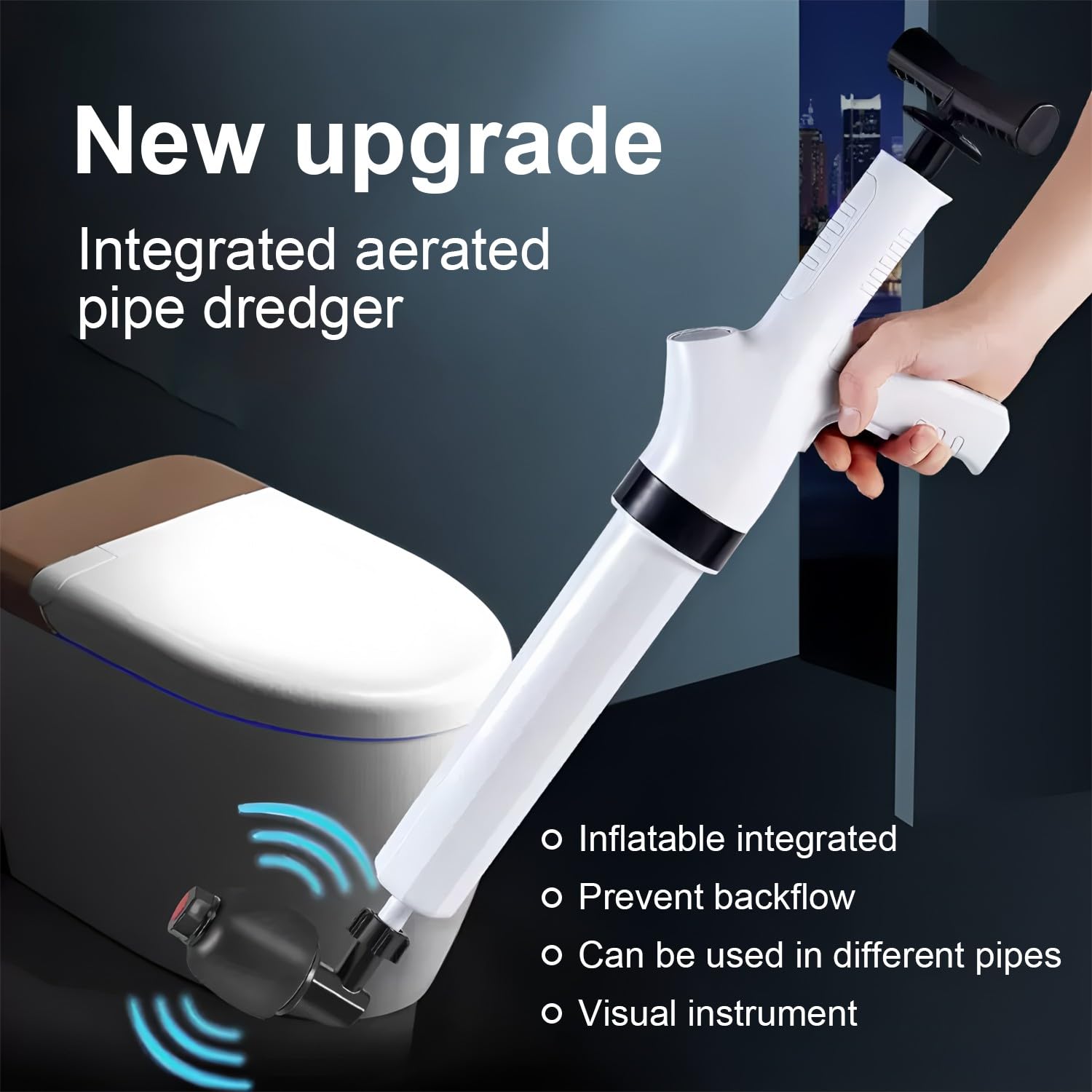 Desatascador WC a Presion con 4 Cabezas de Pistón, Desatascador Tuberias Profesional con Aire Comprimido, Desatascador Aire Comprimido, Bomba de Desatasco, para Inodoro, Lavabo