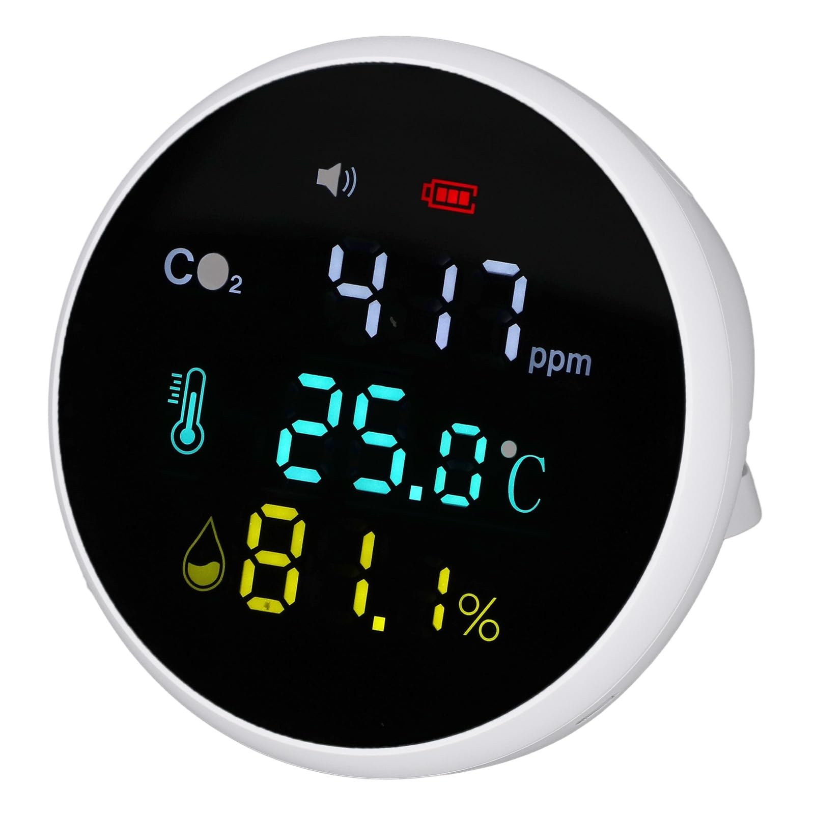 SEAFRONT Monitor Portátil de CO2, Monitor de Calidad del Aire Interior ABS con Sensor de Temperatura y Humedad, 400 a 5000 Ppm, Alerta de Voz, Pantalla Clara, para Uso en el Hogar, Oficina, Aula,