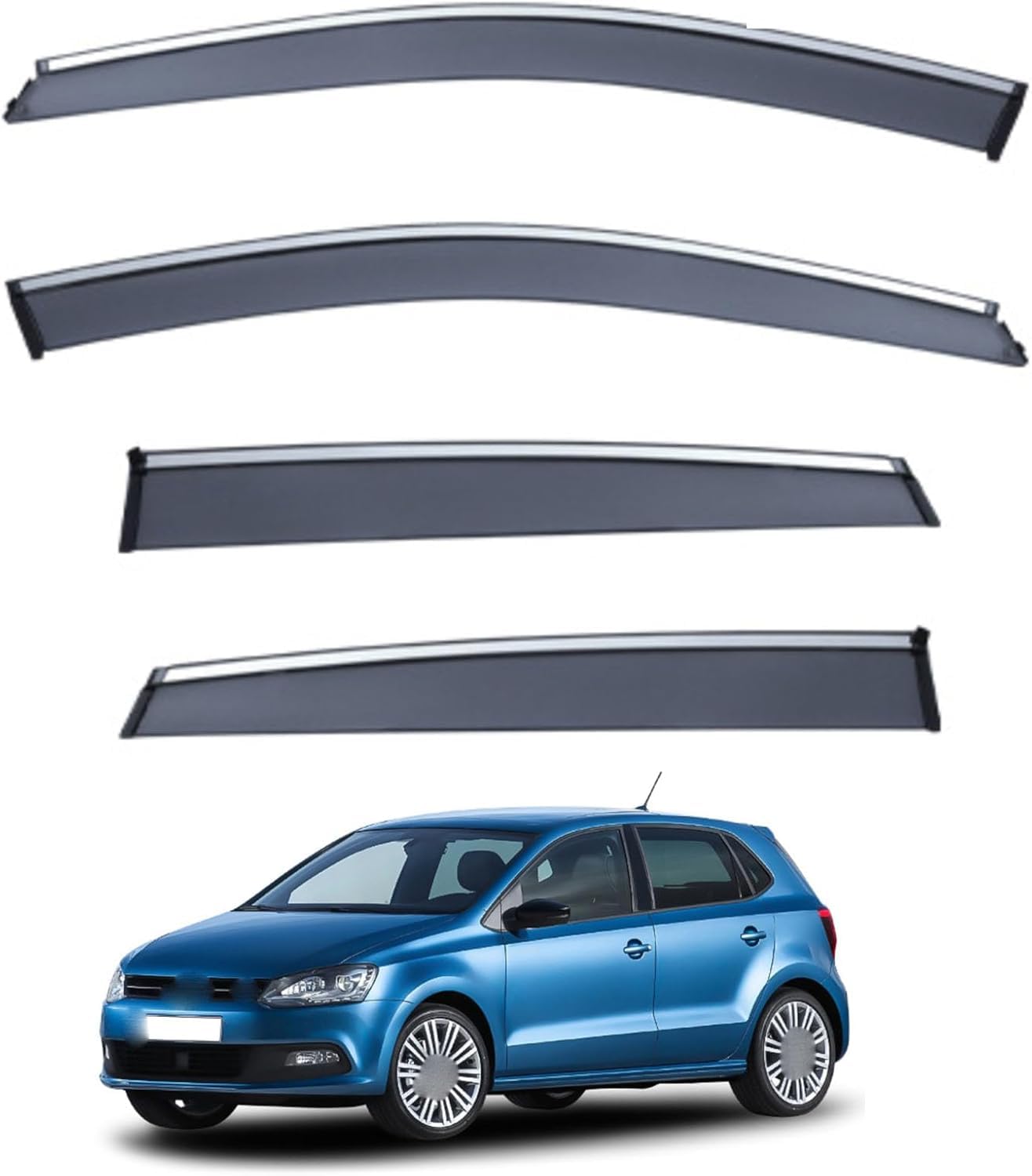 Acwyahso Normal Rain Guards Wind Deflectors For Polo Hatchback Mk5-6R 2011-2018, 4Pcs Vent Visors, Allows Fresh Air & Keeps Rain Out, No-Drill Install