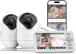Dr.Care VistaView Lite Smart WiFi Baby Monitor with 2 Cameras- 4” 720P Split Screen & 1080P Camera App Control, Motion Alerts, Night Vision, 3000mAh Battery, 2-Way Talk, Triple Security, 1000ft Range asin的图片