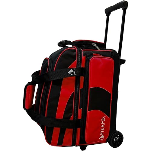 Pyramid Deluxe Double Roller 2 Ball Bowling Bag with Large Separate Shoe Compartment (Up To 2 Pairs Of Shoes) and Accessory Pockets, Sturdy Square Handle - Extends to 40" - Pro Options Available