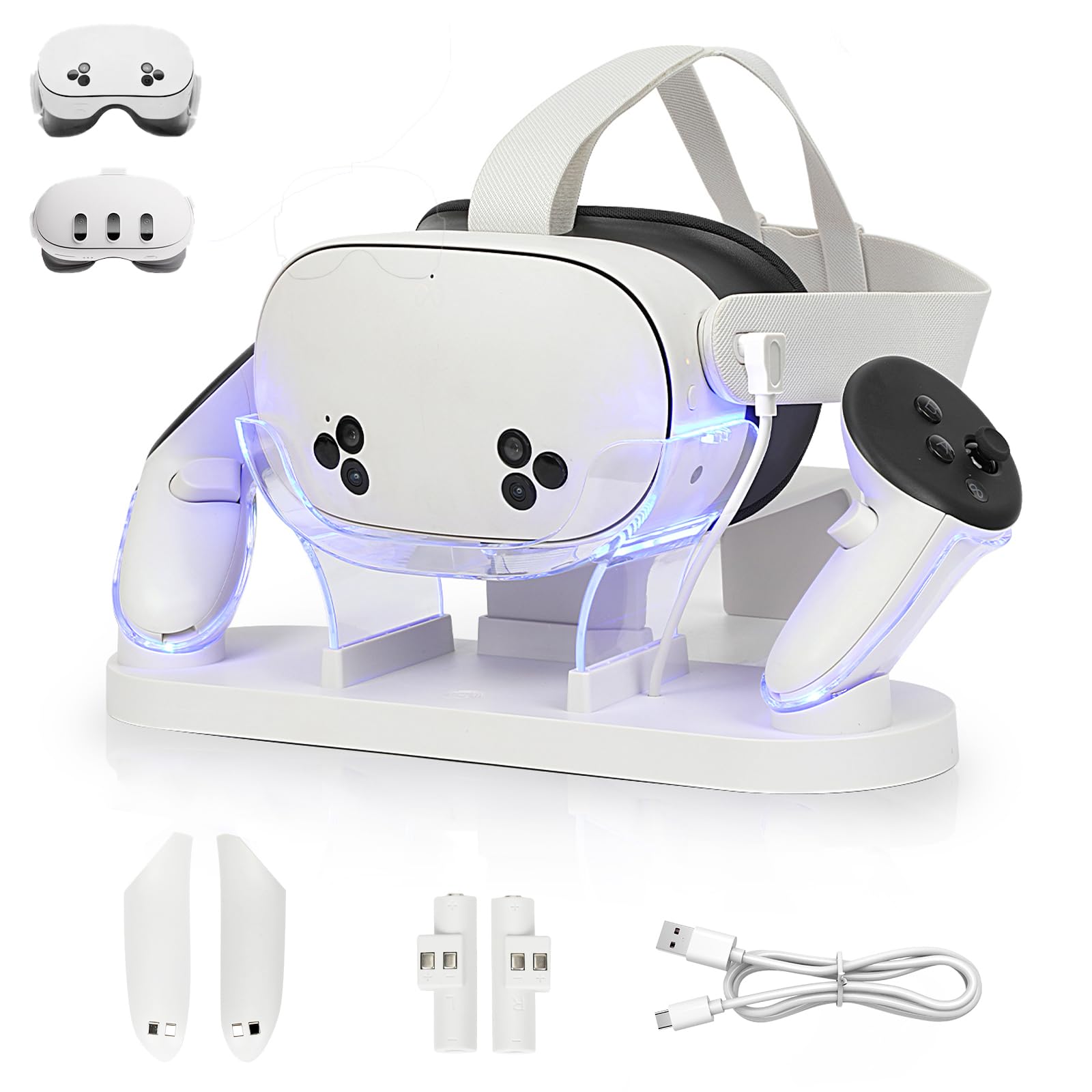 Stazione di Ricarica Meta Quest 3S/3, Charging Dock per Visore e Controller Touch, Base di Ricarica VR Bianco