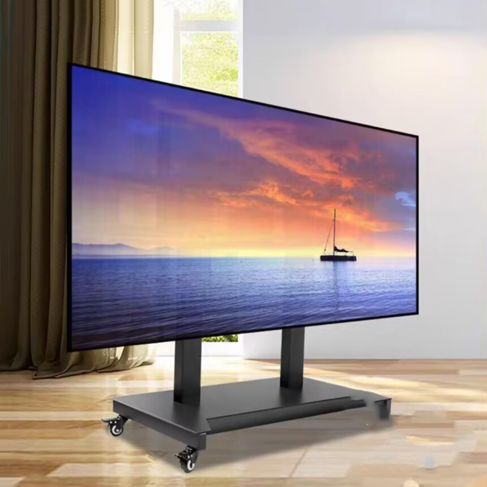 HPTHLY Portable Tv Floor Stand - Mobile Tv Cart On Wheels - Motorized Tv Mount, Motorized Tv Lift Fits 52-100 Inch Screen, Mobile Tv Stand Cart With Height Adjustable, 4 Step Height