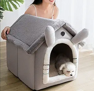 Mokshith New Foldable Winter Dog House Cat House Pet House Fully Enclosed Warm Cat Villa House Small and Medium Sized Dog House Cat Bed (44 x 36 x 39 cm)