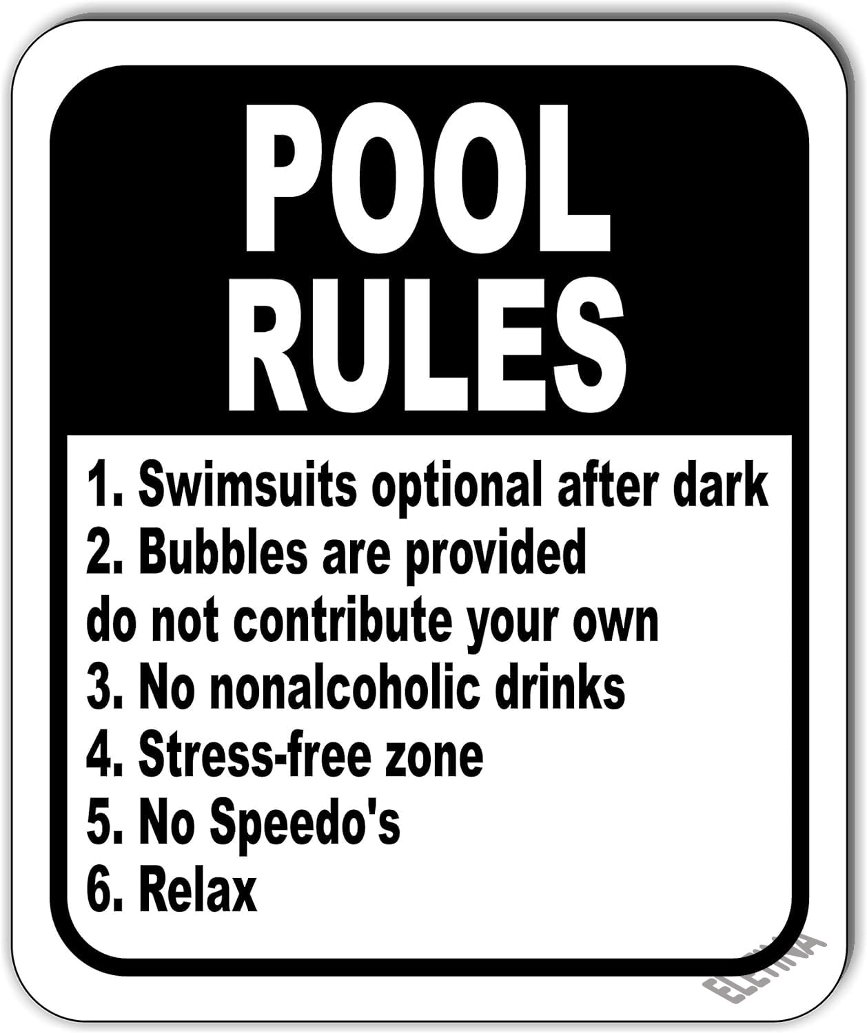 Warning Sign Pool Rules POOL RULES NUMBERED LIST Safety 8""X12"" Metal Aluminum