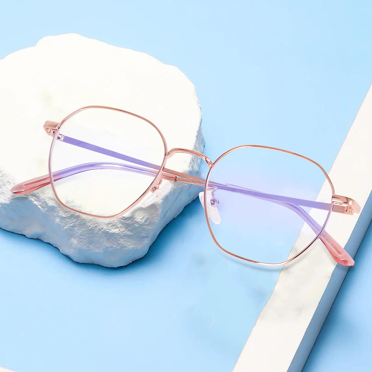 Poshh Eyewear Zero Power Blue Cut Computer Glasses | Gaming Glasses | Anti - Glare, Lightweight & Blocks Harmful Rays | UV Protection Specs | Men & Women (Rose Gold) 2