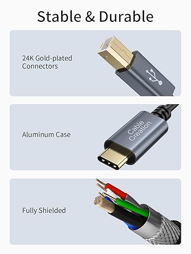 Vista 20 de CableCreation Cable de impresora USB B a USB C de 6.6 pies/paquete de 2 unidades, cable de impresora USB-C a B para MacBook Pro, Air, cable MIDI