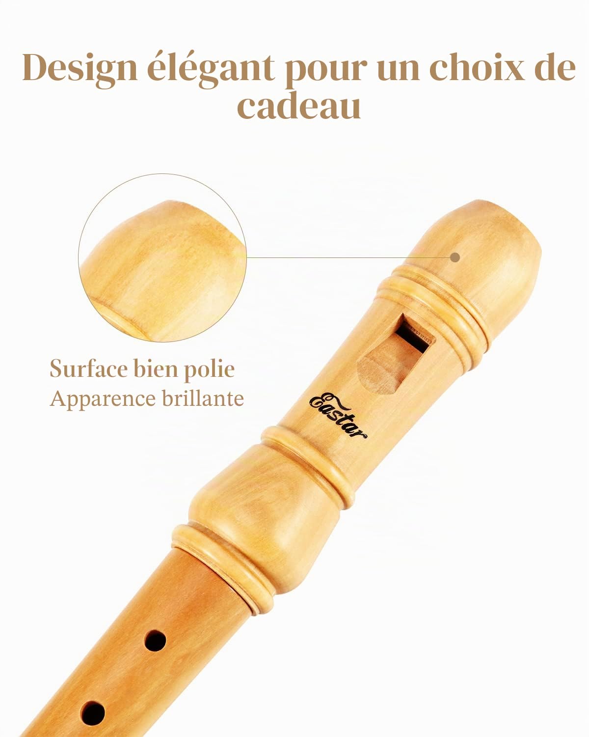 Eastar Flûte à bec soprano pour débutants, manche baroque, clé de do, en bois d'érable, flûte à bec en trois parties avec étui rigide, tableau des doigtes, ERS-31BM