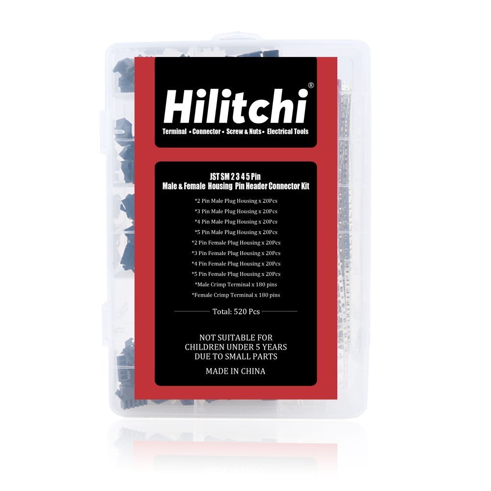 Hilitchi 520Pcs 2.5mm Pitch 2 3 4 5 Pin JST SM Male & Female Plug