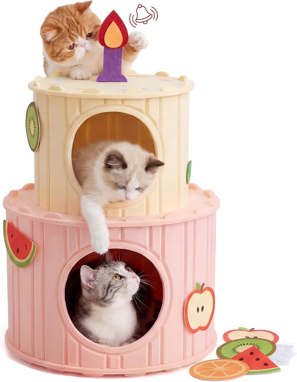 Mellownido Katzenhöhle Filz, 2-stöckige Katzenhaus Indoor für Mehrkatzen | Stabil & Kratzfest, Praktische Maße 44x44x55cm, ideal für große Katzen bis 10 kg - perfekt zum Schlafen, Spielen und Kratzen