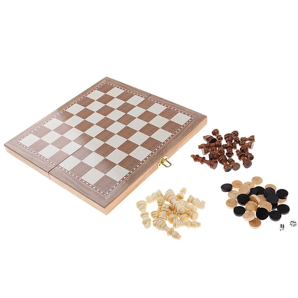 LOOM TREE Deluxe 11.4x11.4 Inch Chess Checker Backgammon 3 in 1 Wooden Travel Game Set| Games | Board & Traditional Games | Contemporary Manufacture