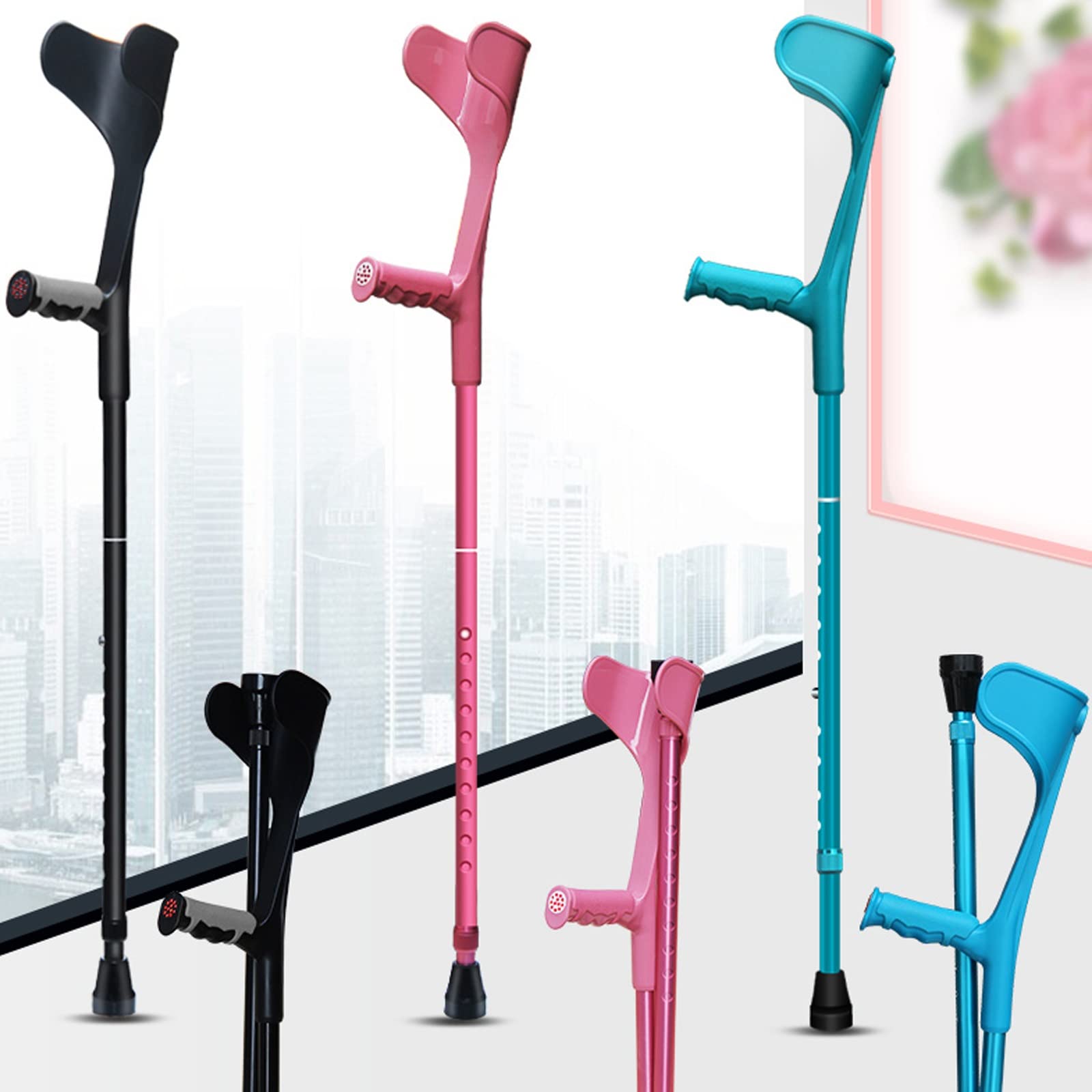 1 par de Muletas de Antebrazo Plegables, Bastón de Aluminio Aajustable en Altura de 10 Niveles, Manijas Ergonómicas, para Adultos y Niños con Alturas de 140-185 cm (Color : Blue)