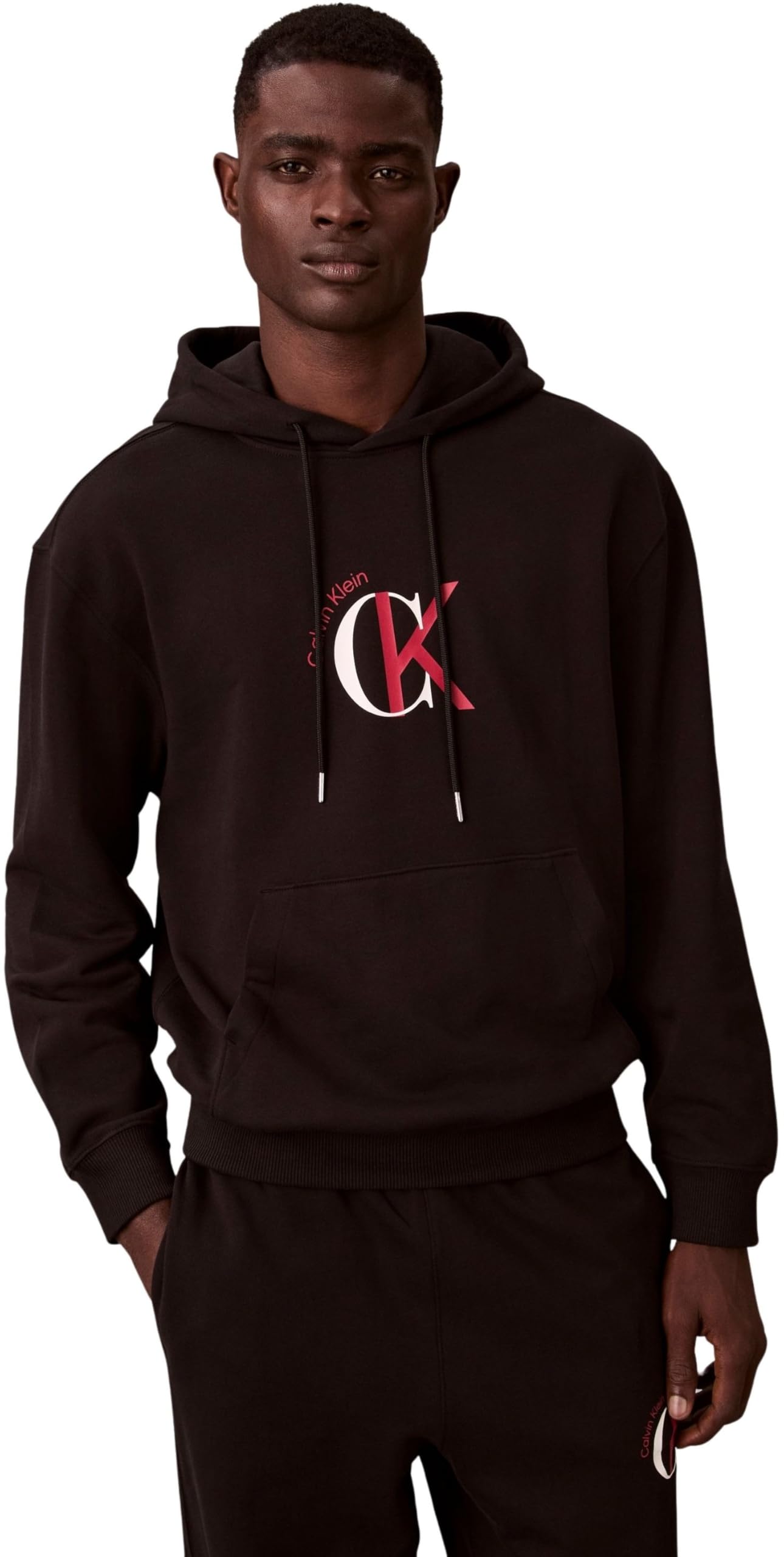 Calvin Klein Men's LS EU 350TERRY GRAPHIC HOODIE LV04RE255G Sweatshirts, BLACK (Black), XL