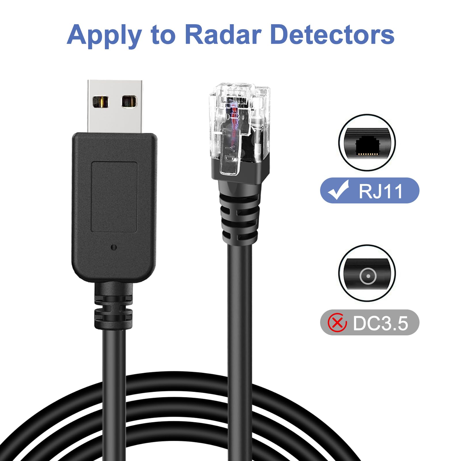 Radar Detector Cable USB-C To RJ11 Plug Cord For Beltronics
