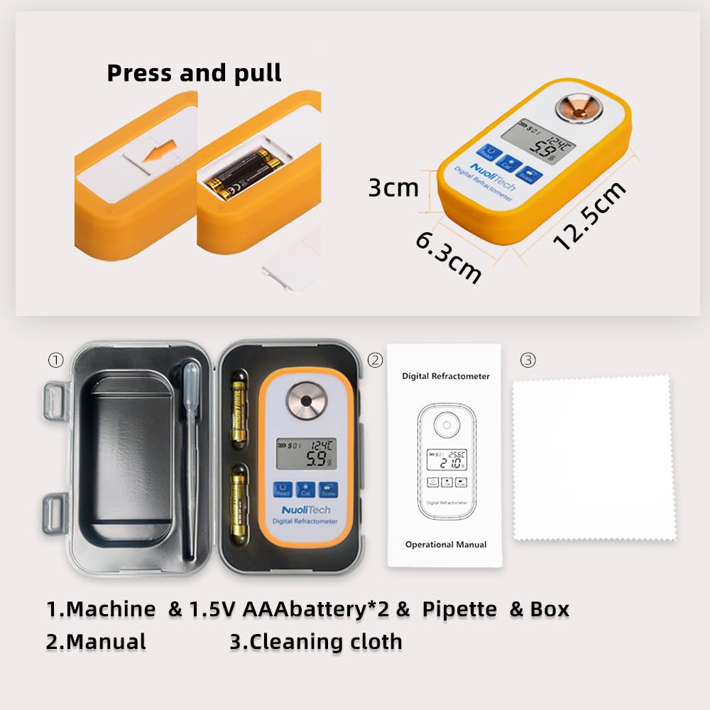 Digital Refractometer for Wine Making and Beer Brewing with ATC 5-in-1 Measurement of Brix Plato Specific Gravity%Vol Refractive Index Auto Power Off