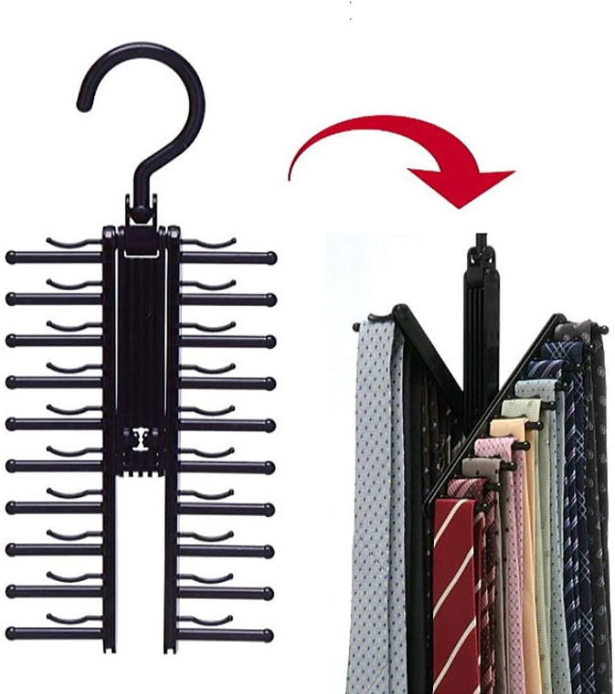 J-ouuo Multifunction Tie Rack 20 Rows Tie Rack Holder with Non Slip Clips 360 Degree Rotation Tie and Belt Hanger Swivel Space Saving Organizer