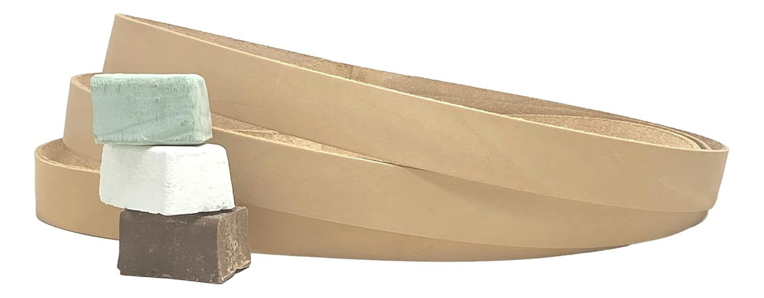 3 Pack of 1 x 30" Leather Stropping Belts - Green, White, and Brown Compounds Included