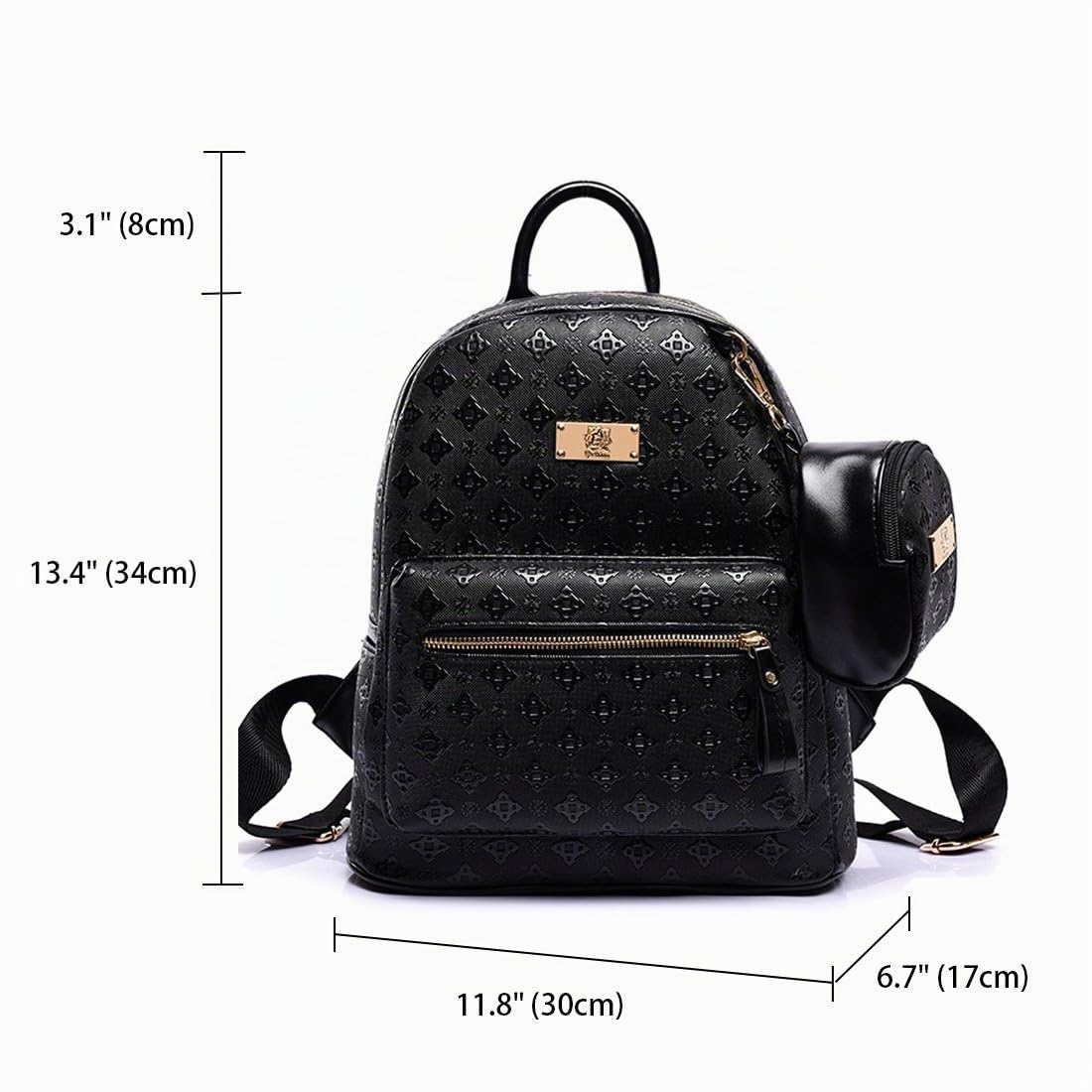DEERWORD Mujer Bolsos Mochila Casual Bandolera Marca Mediano Antirrobo Italianos PU Cuero 5703 2 piezas Fekete