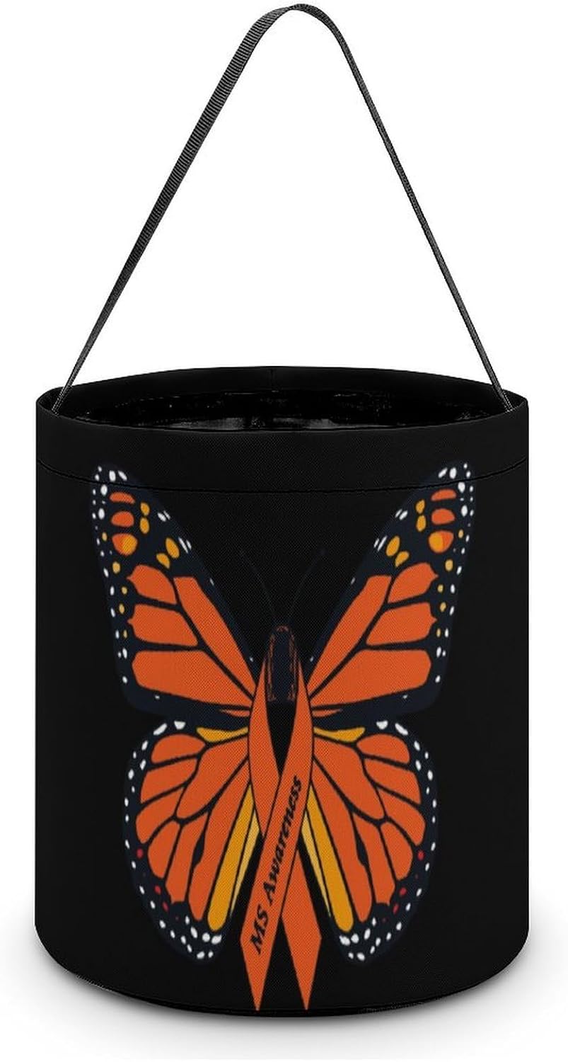 MS Multiple Sclerosis Awareness Butterfly Halloween Treat Bag Reusable Candy Basket Tote Goody Bags Gift Party