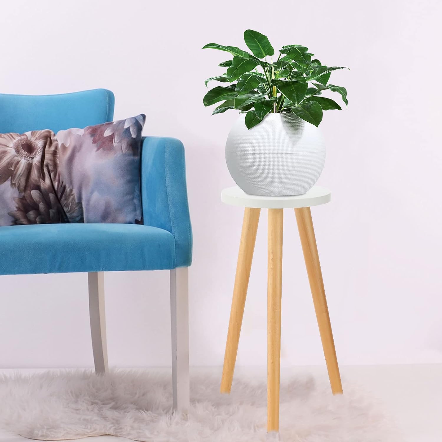 TITA-DONG Plant Stool Flower Stool Display Stool, Wooden Small Round Side Table Plant Stand, Modern Flower Potted Holder Rack, Indoor Tall Planter Holder for Office Room Indoor Outdoor Decor(20 * 42)