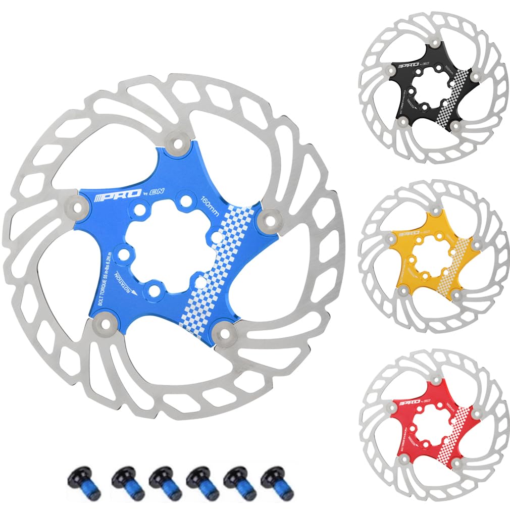 CYSKY Floating Bike Disc Brake Rotor 6 Bolts 140mm 160mm 180mm 203mm CNC Machined Stainless Steel Brakes Rotors for Ebike Road Bike MTB BMX Gravel Bike (Blue, 160mm)