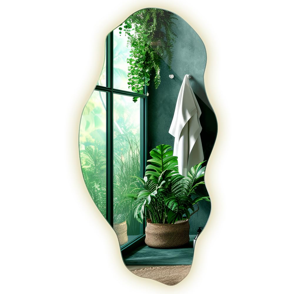 Tulup Espejo con iluminación 45x90cm Gran Espejo con iluminación LED Luz Neutra Montado en Pared Moderno Manchado Largo Loft Colgante Horizontal Irregular para Sala Dormitorio Tocador Baño