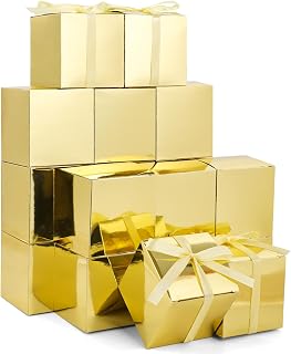 VGOODALL 50PCS Mini Gift Boxes with Ribbons,3x3x3 inches Tiny Cardboard Treat Boxes for Wedding, Birthday Gold