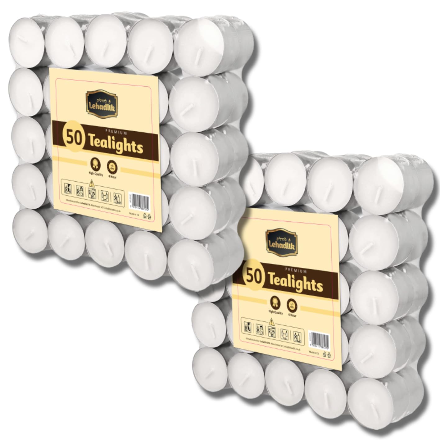 100 Smokeless Unscented White Tealight Tea Light Paraffin Wax Candles - 4 Hours Burn Time (2 Packs of 50)