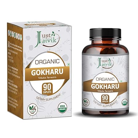 Just Jaivik Organic Gokharu/Tribulus Terrestris/Gokshura/Tablets As Dietary Supplements - 750mg (90 Tablets) - Vitality Support/Immune Booster/Promotes Overall Health
