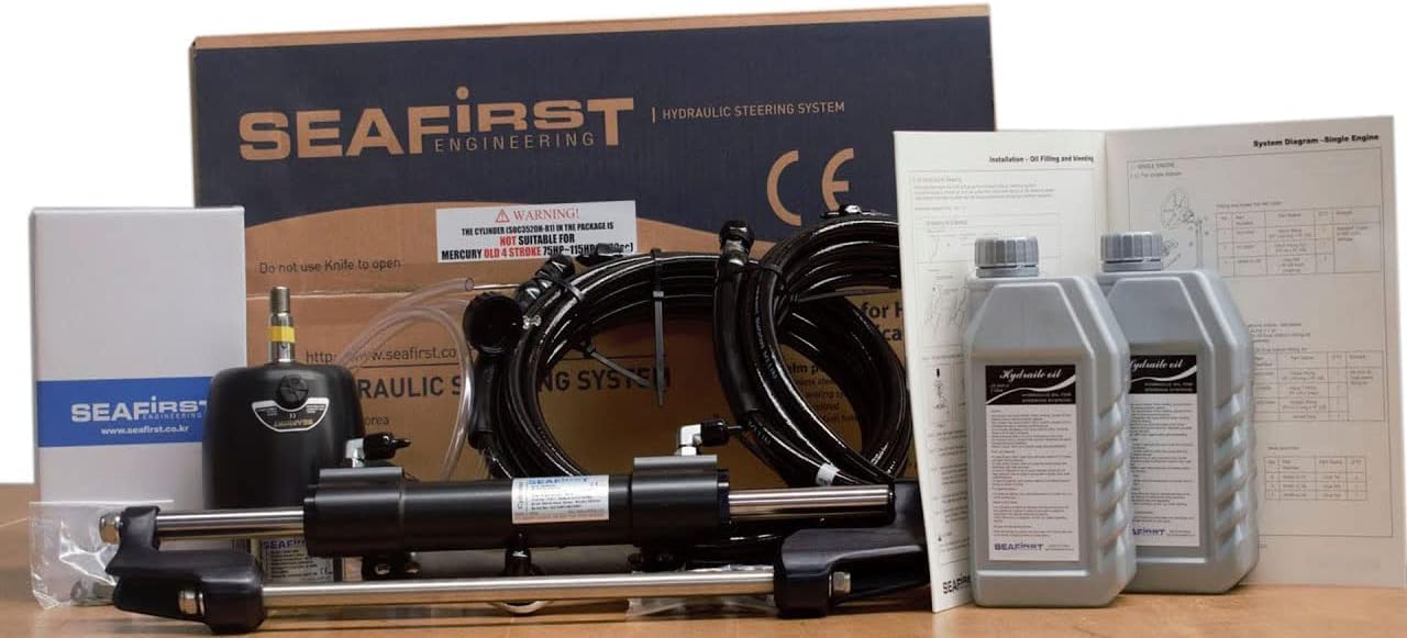 Seafirst Timoneria Idraulica per Motore fuoribordo - Kit Installazione Completa con Pompa Cilindro Olio Tubi Idraulici - Performance Top