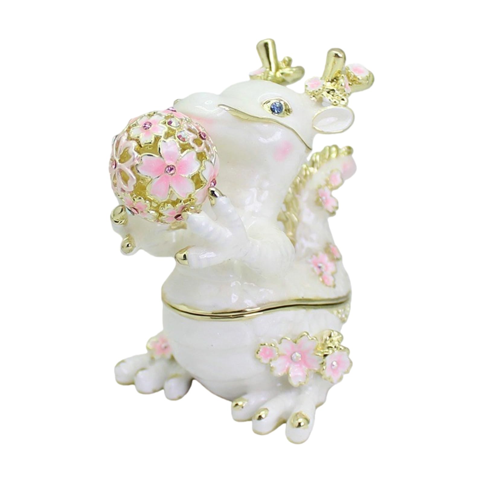 Piceioep Enameled Dragon Jewelry Box with Floral Accent for Earrings Necklaces and Rings Dragon Shaped Jewelry Case