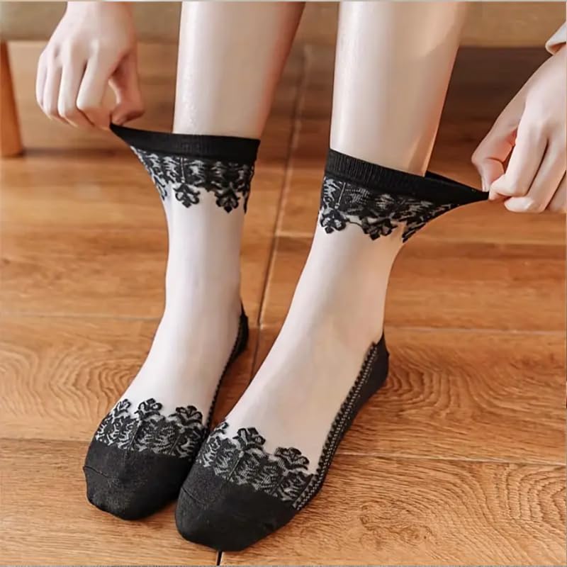 3 Pairs Thin Lace Mesh Socks, Breathable And Charming Crew Socks2