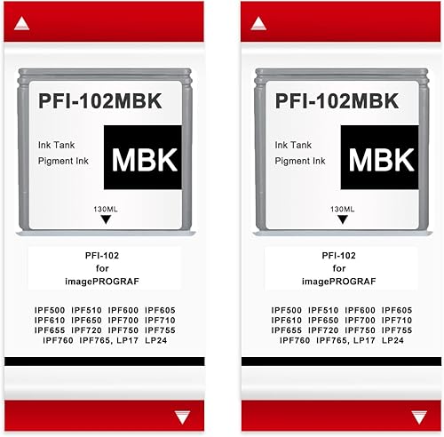 PFI-102 Paquete de 2 cartuchos de tinta negra mate de 4.4 fl oz compatibles con Canon PFI102 PFI-102MBK para IPF500 IPF510 IPF600 IPF605 IPF610