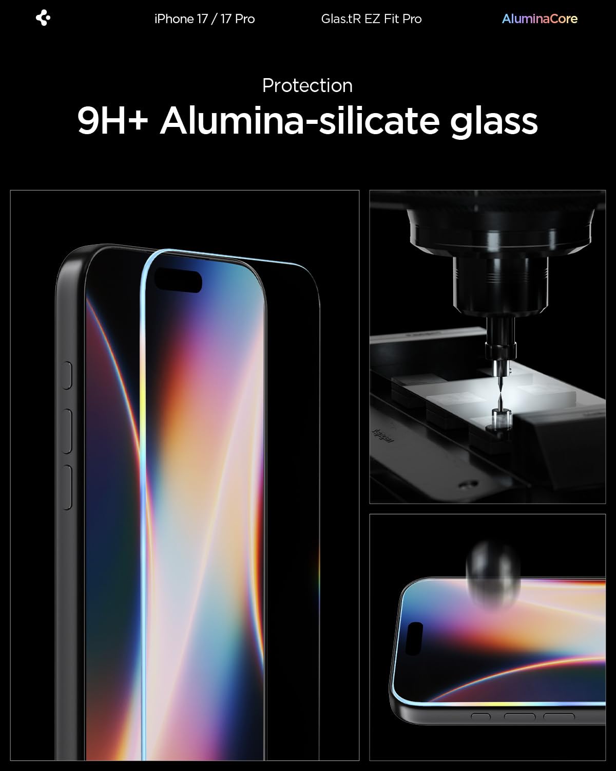 Spigen Glas.tR EZ Fit Pro Vetro Temperato compatibile con iPhone 17, iPhone 17 Pro/16 Pro, 2 Pezzi, Installazione Facile, Cristallino, Durezza 9H Pellicola prottetiva