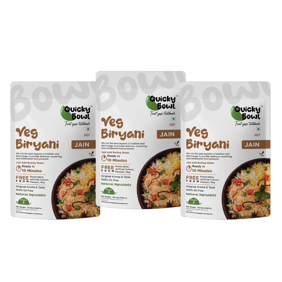 Quicky Bowl Jain Veg Biryani|Ready To Eat|No Onion No Garlic|Instant Food(Pack Of 3)