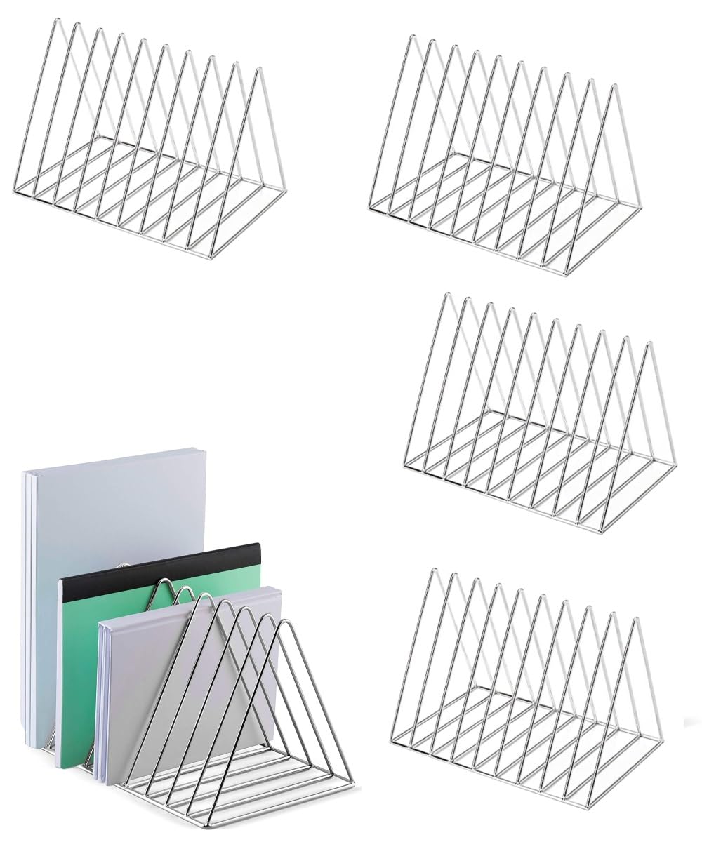 NH10 DESIGNS 9 Slot Triangle Rack for Organizing Magazine, Books, Files, Folders Perfect for Study Table Office Front Desk Space Organizer Metal Case Book Stand (Silver/Pack Of 4)(NHSP)-picture-15