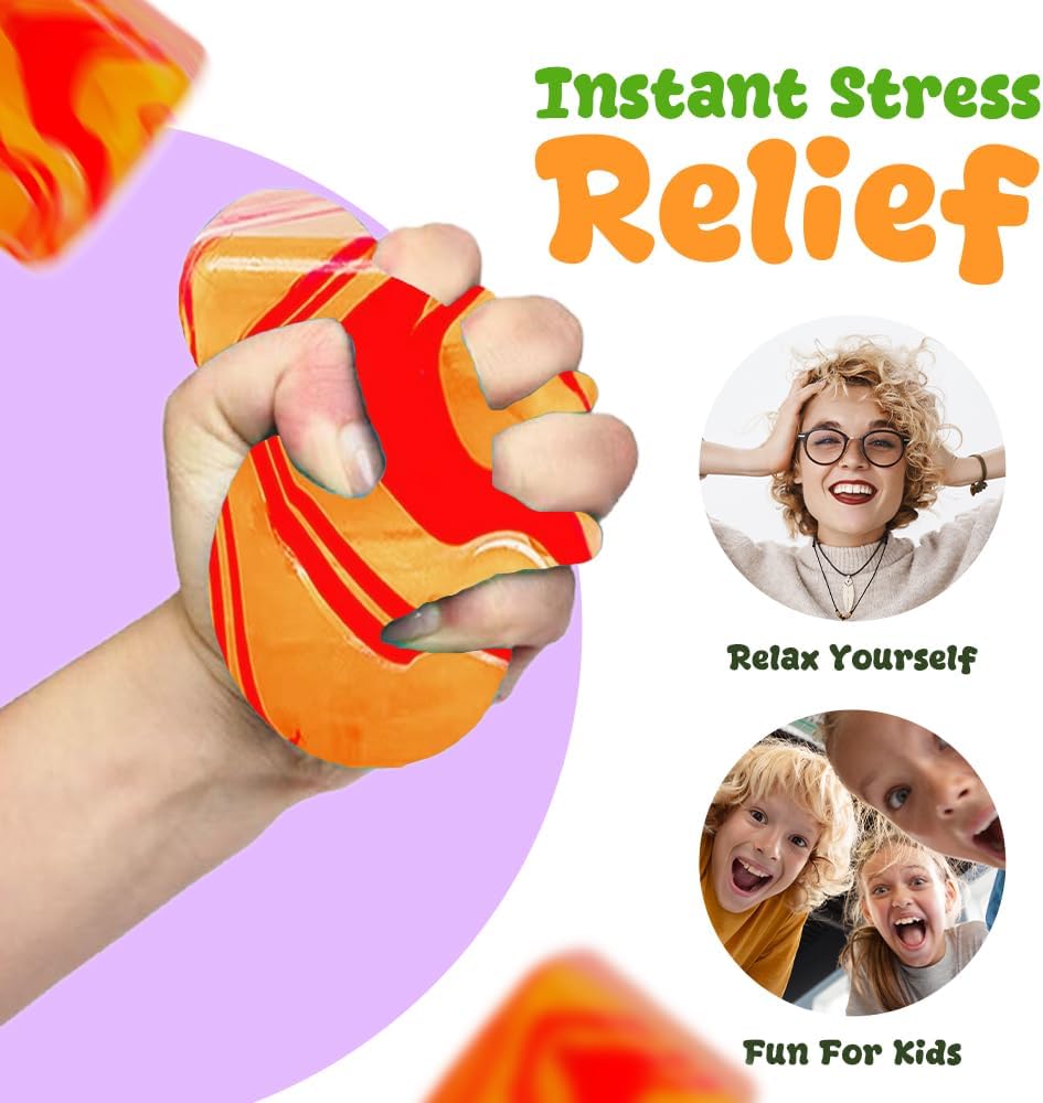 Gel Stress Cube – Ice Cube Squishy Fidget Toy for Anxiety & Stress Relief – Squishy Sensory Cube for Kids & Adults (Non-Toxic, BPA-Free) (Orange & Red Swirl) 2.25inchi - Image 4