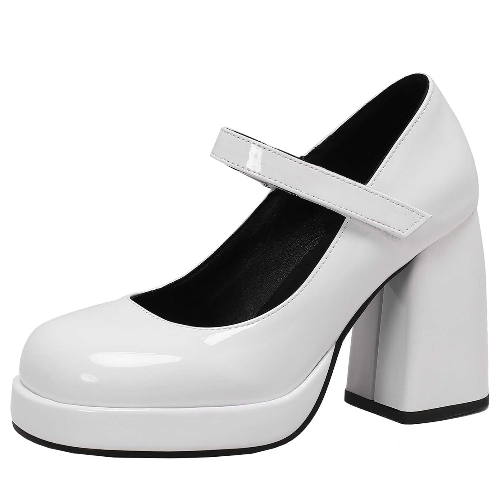 Elegante décolleté da donna con punta rotonda e tacco a plateau con tacco a blocco Mary Jane Scarpe per feste