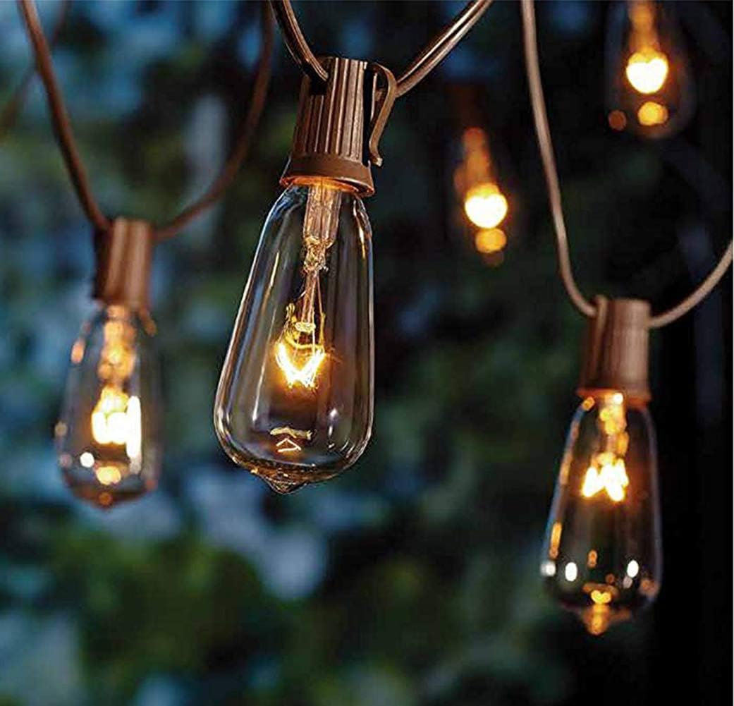 GOOTHY 10Ft Outdoor String Lights with 11 Clear Edison Bulbs (1 Spare) - C9/E17 Base Vintage Patio String Lights - UL Listed for Backyard Wedding Garden Decor - Brown
